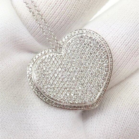 New! Authentic Pasquale Bruni 18k White Gold 2.02ct Pave Diamond Heart Necklace - Picture 6 of 16